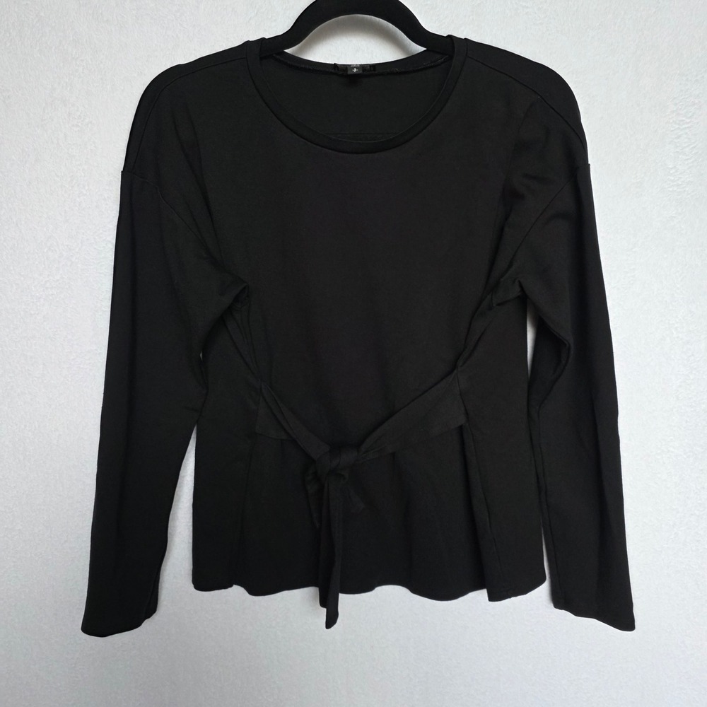 Express Long Sleeve Top Womens S Black Excellent Front Tie Crew Neck Stretch